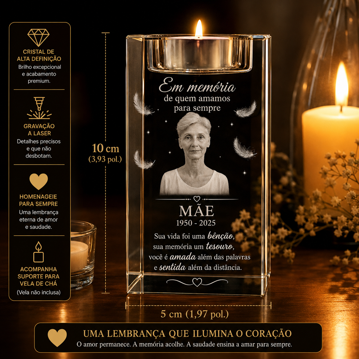 Porta-Vela Memorial em Cristal Personalizado