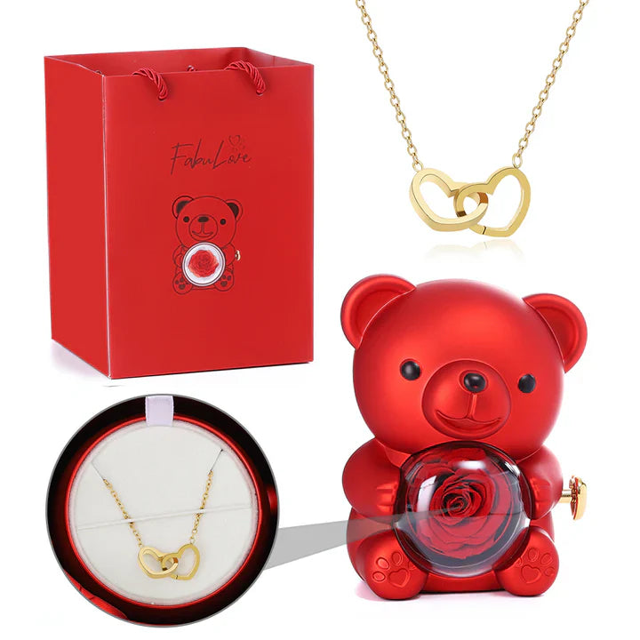Urso Giratório com Rosa + Colar de Coração Personalizado🧸