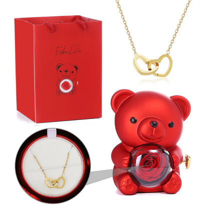 Urso Giratório com Rosa + Colar de Coração Personalizado🧸