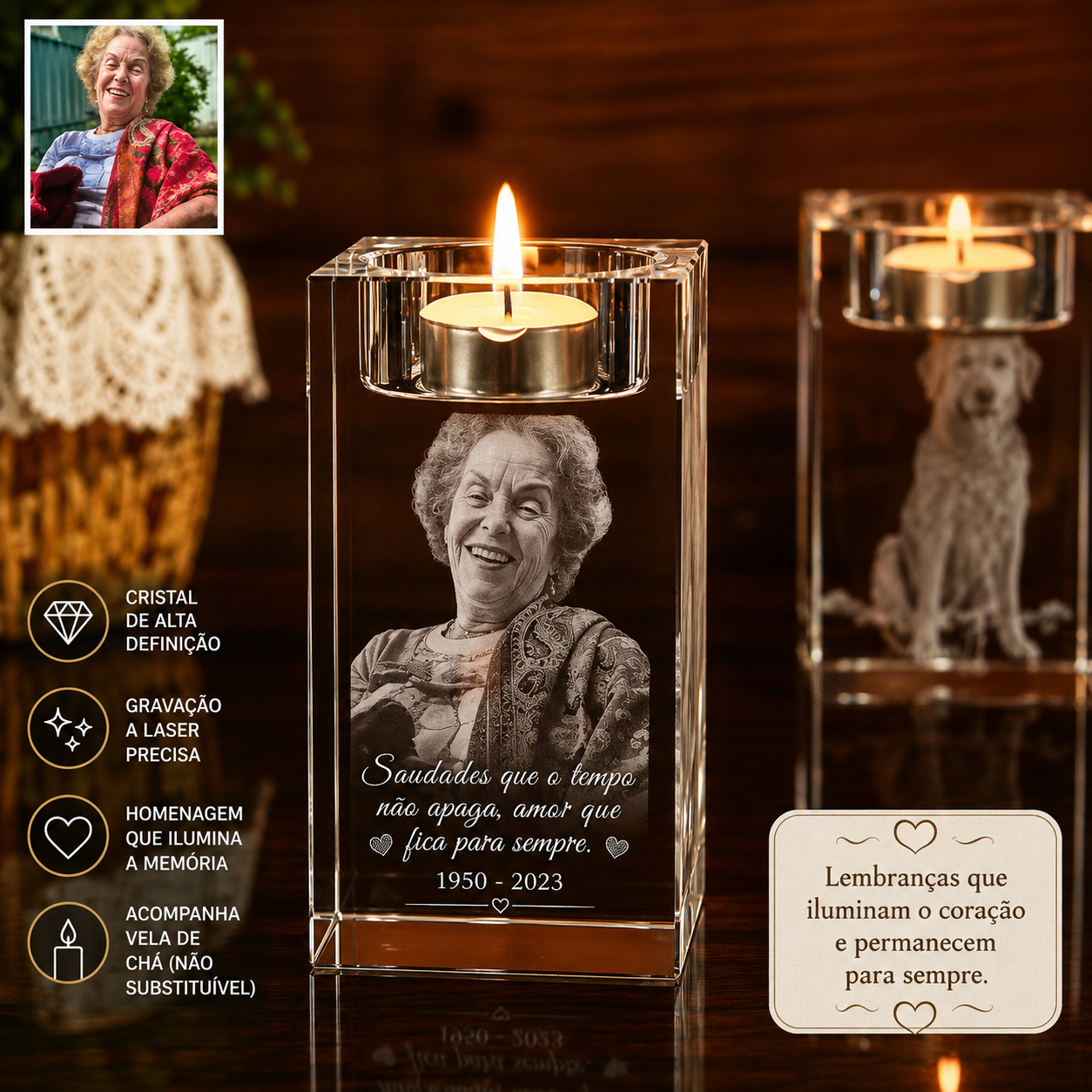Porta-Vela Memorial em Cristal Personalizado