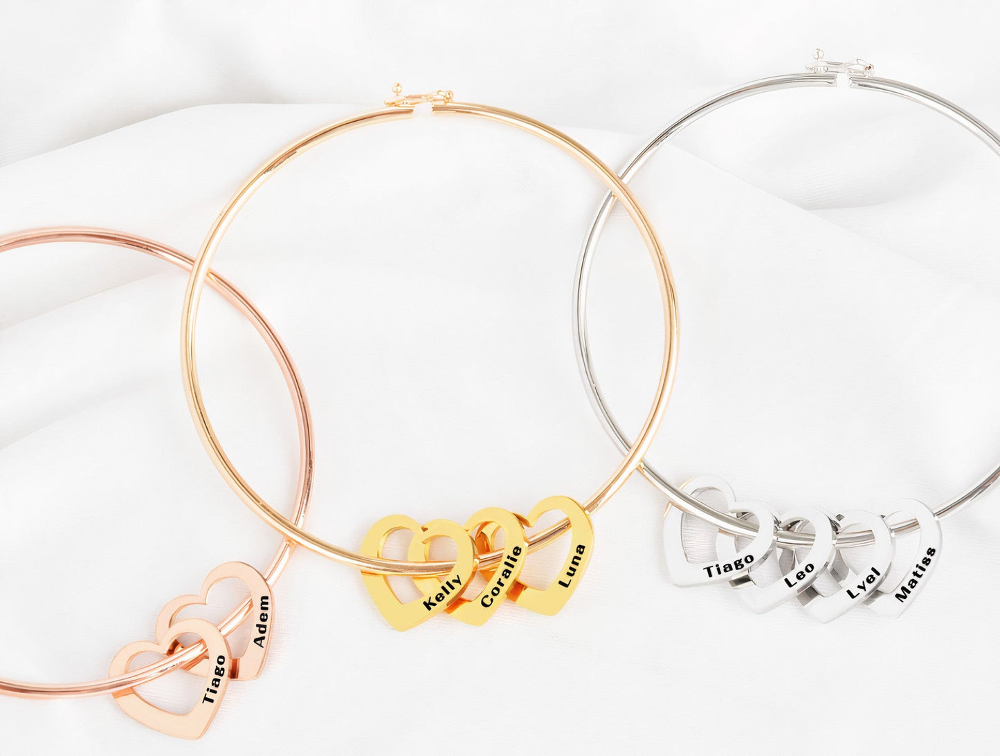 Bracelete de Coração com 3 ou 4 Nomes Personalizados