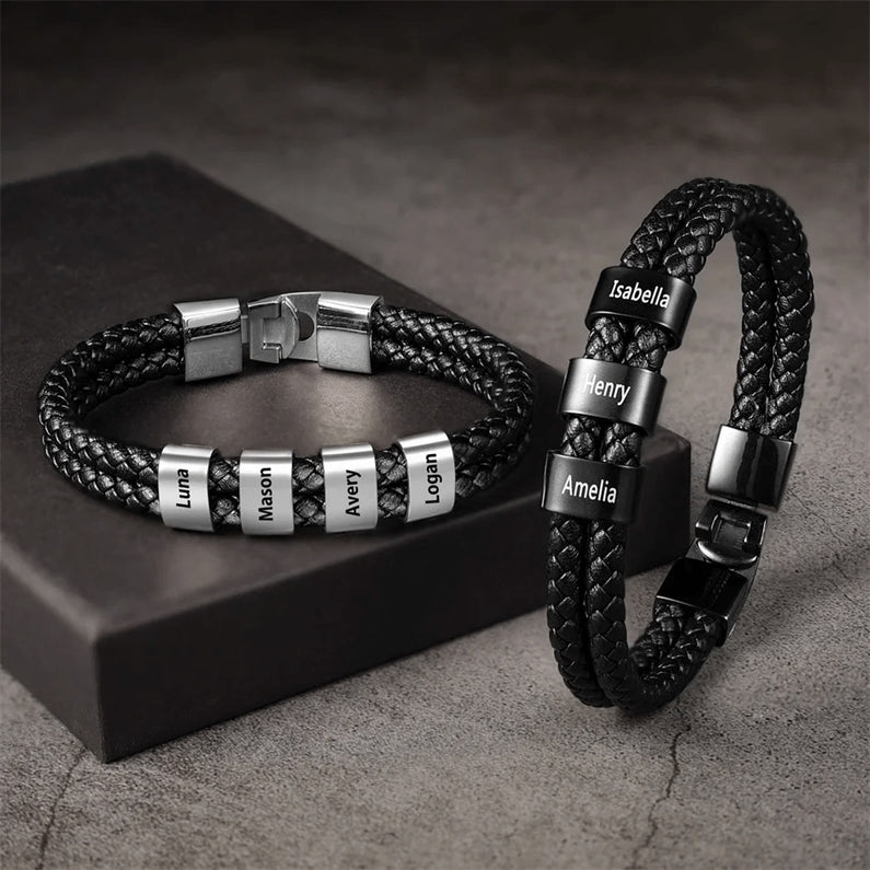 BRACELETE DE COURO NOMES™ PERSONALIZADO - Presente para o papai