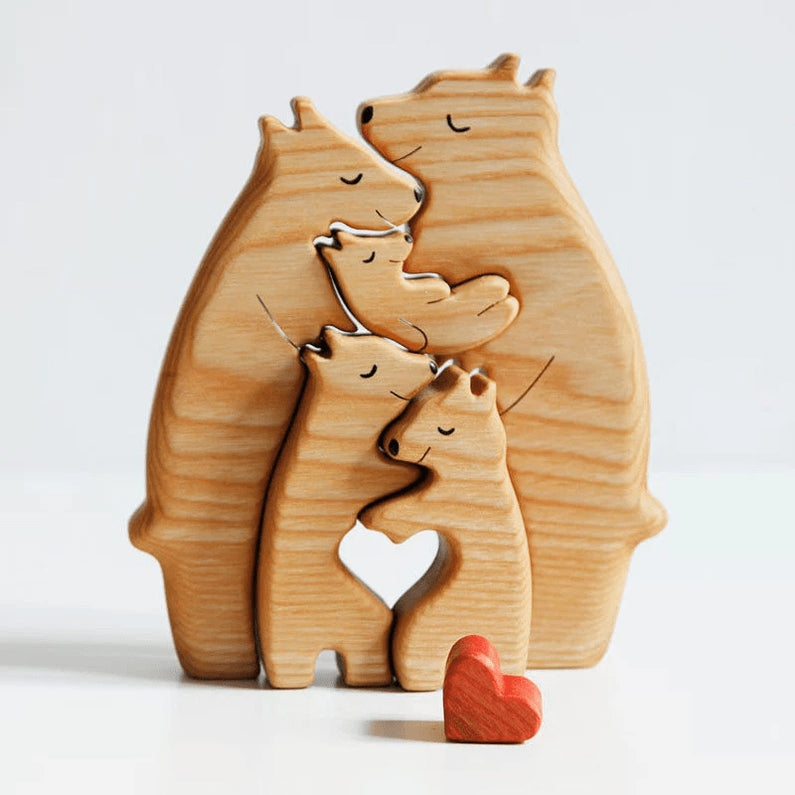 Escultura "Família Urso" – O Abraço que Nos Une (Madeira Personalizada 🐻)