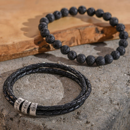 PULSEIRA DE COURO COM NOMES™ PERSONALIZADO - PRESENTE ESPECIAL PARA OS PAPAIS