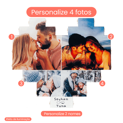 Quadro de Coração com Fotos e Nomes Personalizados - Mi Quadros