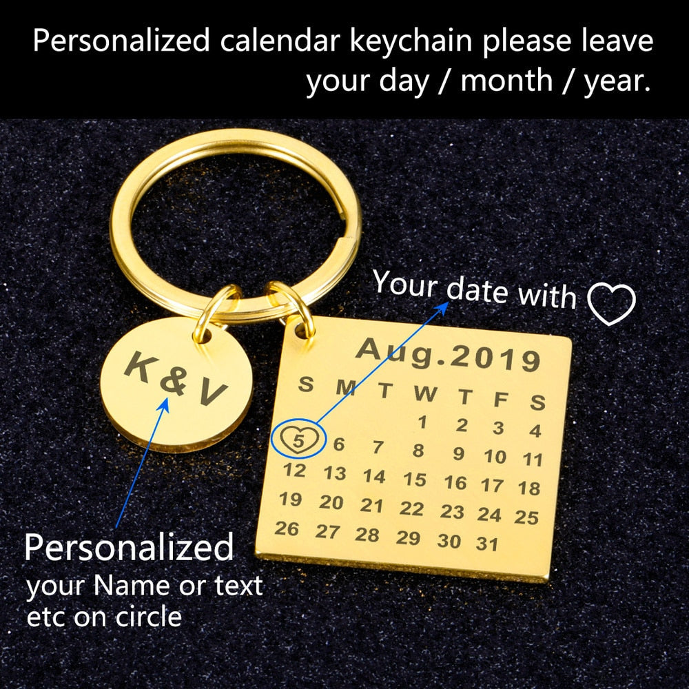 Chaveiro Calendário DATA/MÊS/ANO + ESCRITA (até 10 letras)