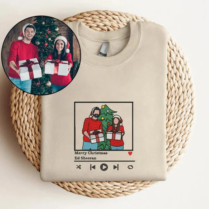 Camisa Personalizada com sua Foto e Música Favorita | Transforme Sua Foto em Amor Bordado